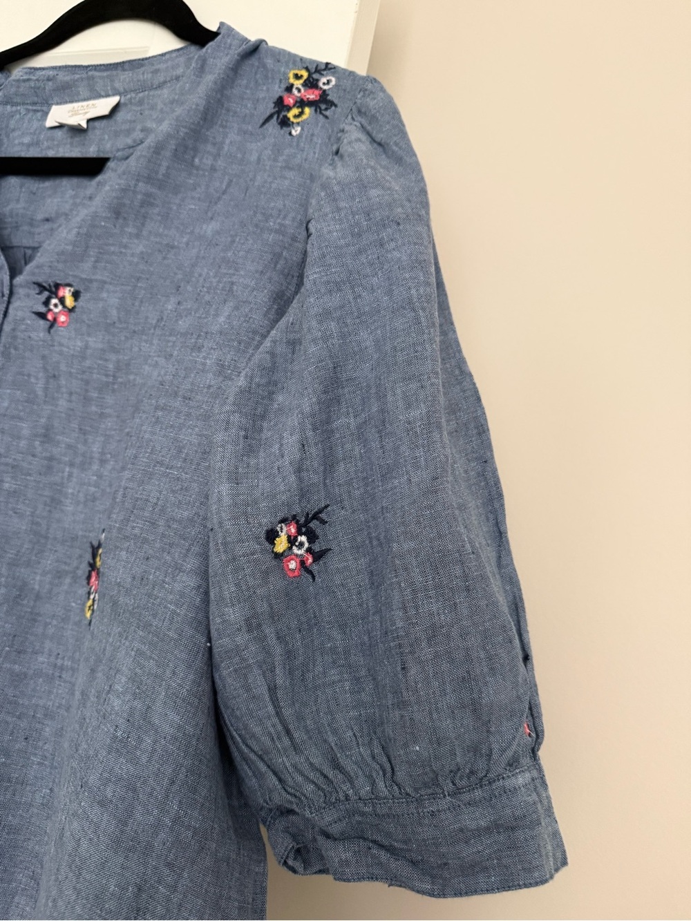 Charter Club Linen Floral Embroidered Tie-Front Blouse - XL - Picture 4 of 9